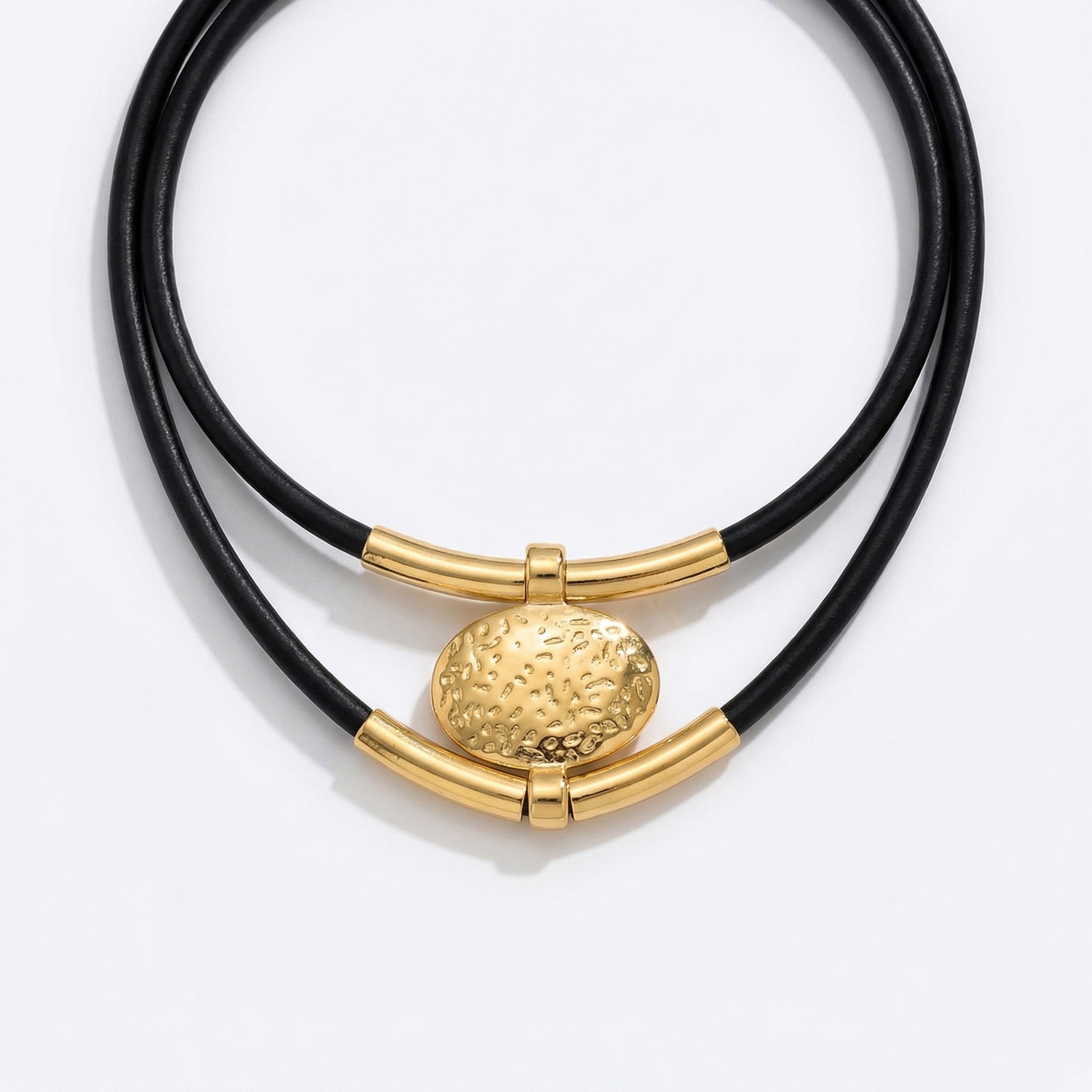 Vintage Oval Metal Faux Leather Necklace - AYAGold Color