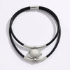 Vintage Oval Metal Faux Leather Necklace - AYASilver Color