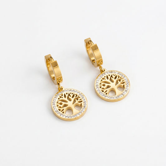 XIYANIKE 316L Stainless Steel Golden Life Tree Earrings