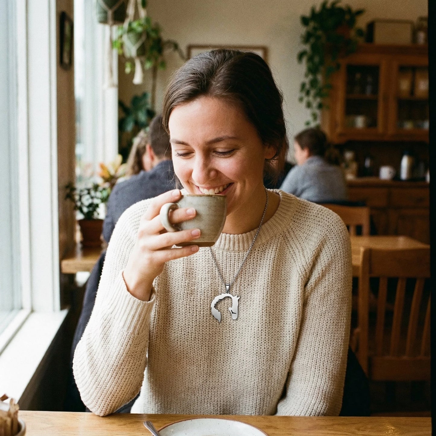 Elegant Horsehead and Girl Pendant Necklace - Lifestyle 2