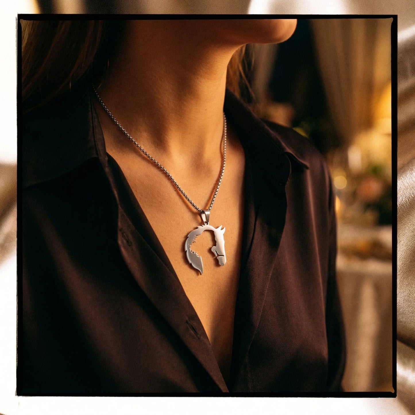 Elegant Horsehead and Girl Pendant Necklace - Lifestyle 3