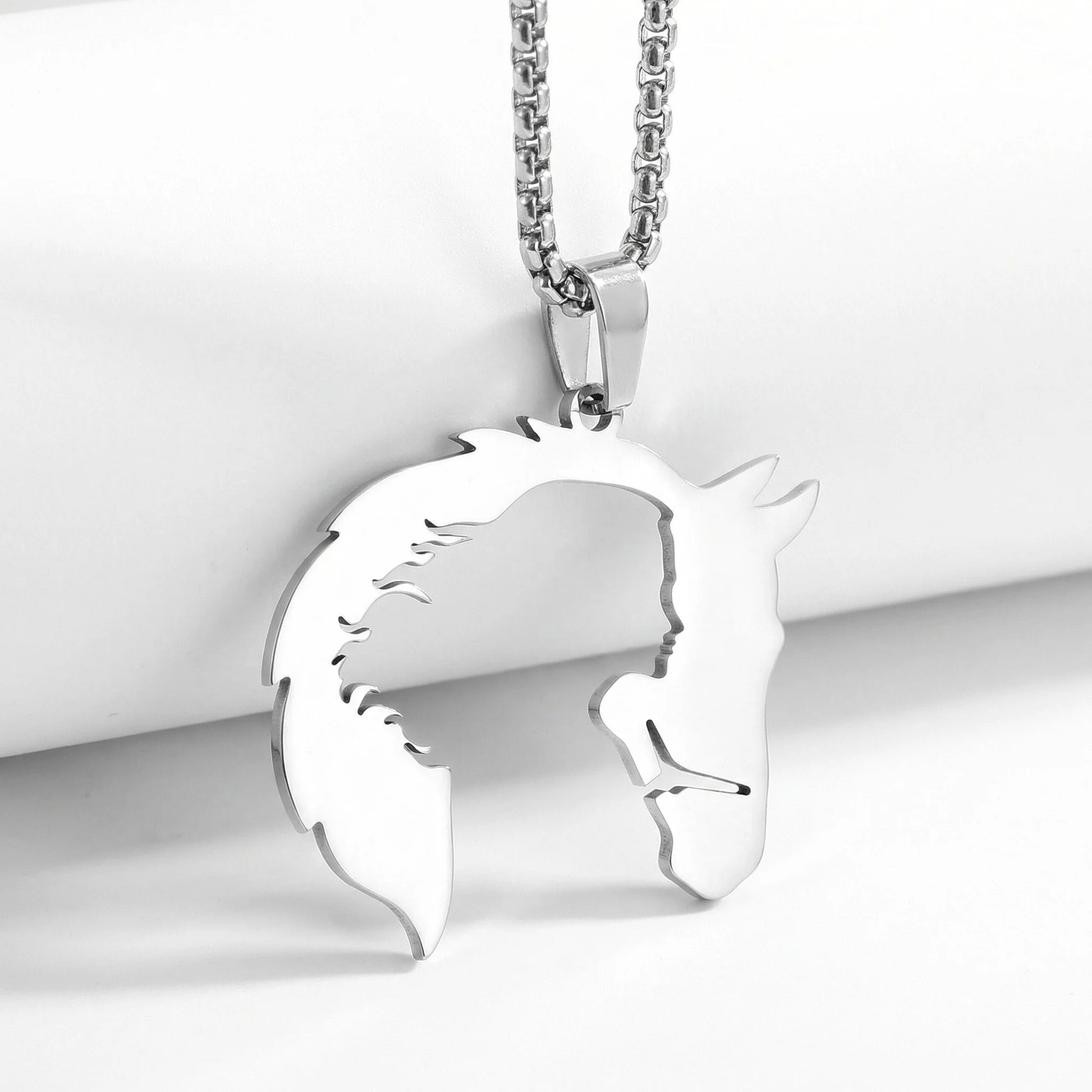 Elegant Horsehead and Girl Pendant Necklace
