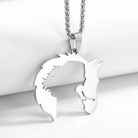 Elegant Horsehead and Girl Pendant Necklace