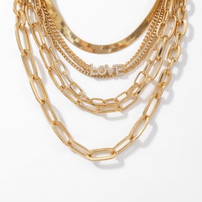 Vintage New Gold Color Multi-Layer Crystal Pendant Necklace - CS8898-31