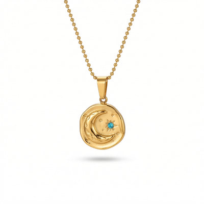 Blue Zircon Star Moon Necklace