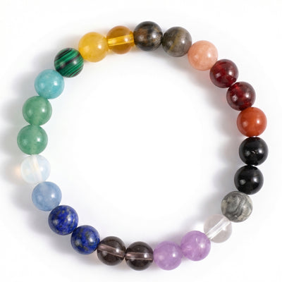 Healing Tigers Eye & Amethyst Gemstone 7 Chakra Bracelet