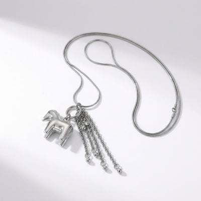 Minar INS Fashion Smooth Surface Horse Chain Tassel Pendant Necklace