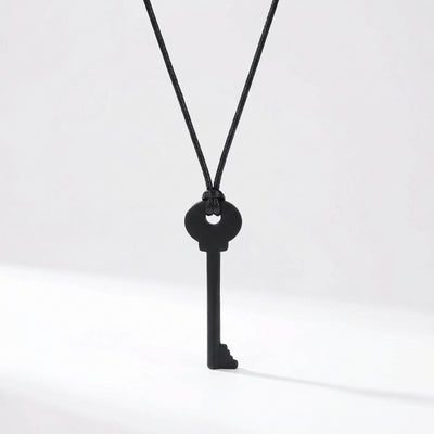 Unlock Key Pendant Necklace - Black