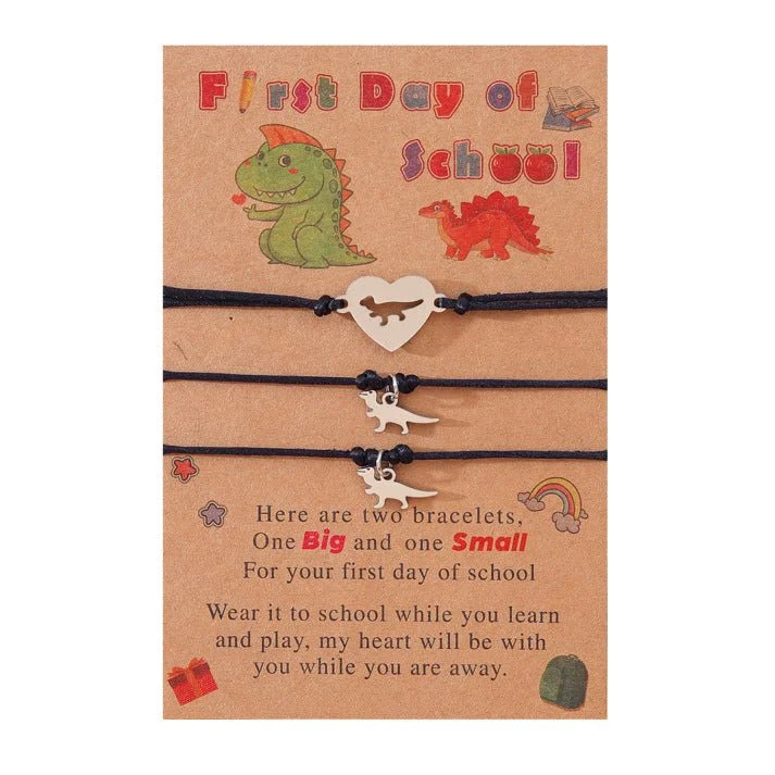 3 Pcs Back To School Heart Dinosaur Bracelet Set - Sphere Standouts