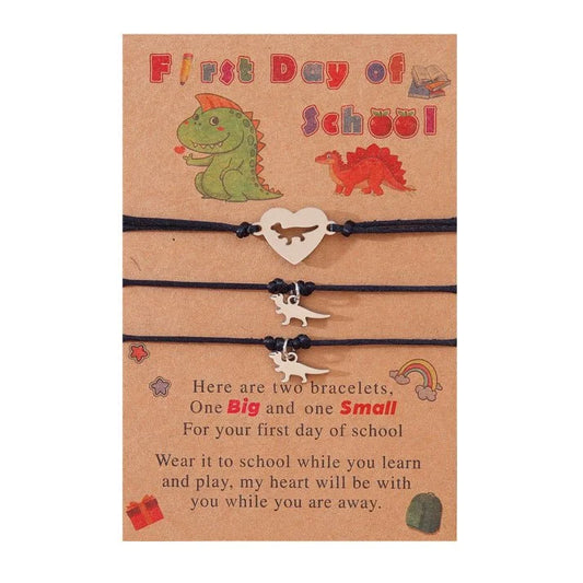 3 Pcs Back To School Heart Dinosaur Bracelet Set - Sphere Standouts