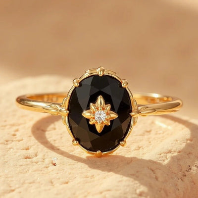 Adjustable Black Agate Ring – Nocturnal Charm - Sphere Standouts