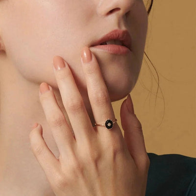 Adjustable Black Agate Ring – Nocturnal Charm - Sphere Standouts