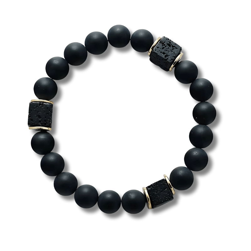 Black Lava Stone and Matte Onyx Beaded Bracelet - Sphere Standouts