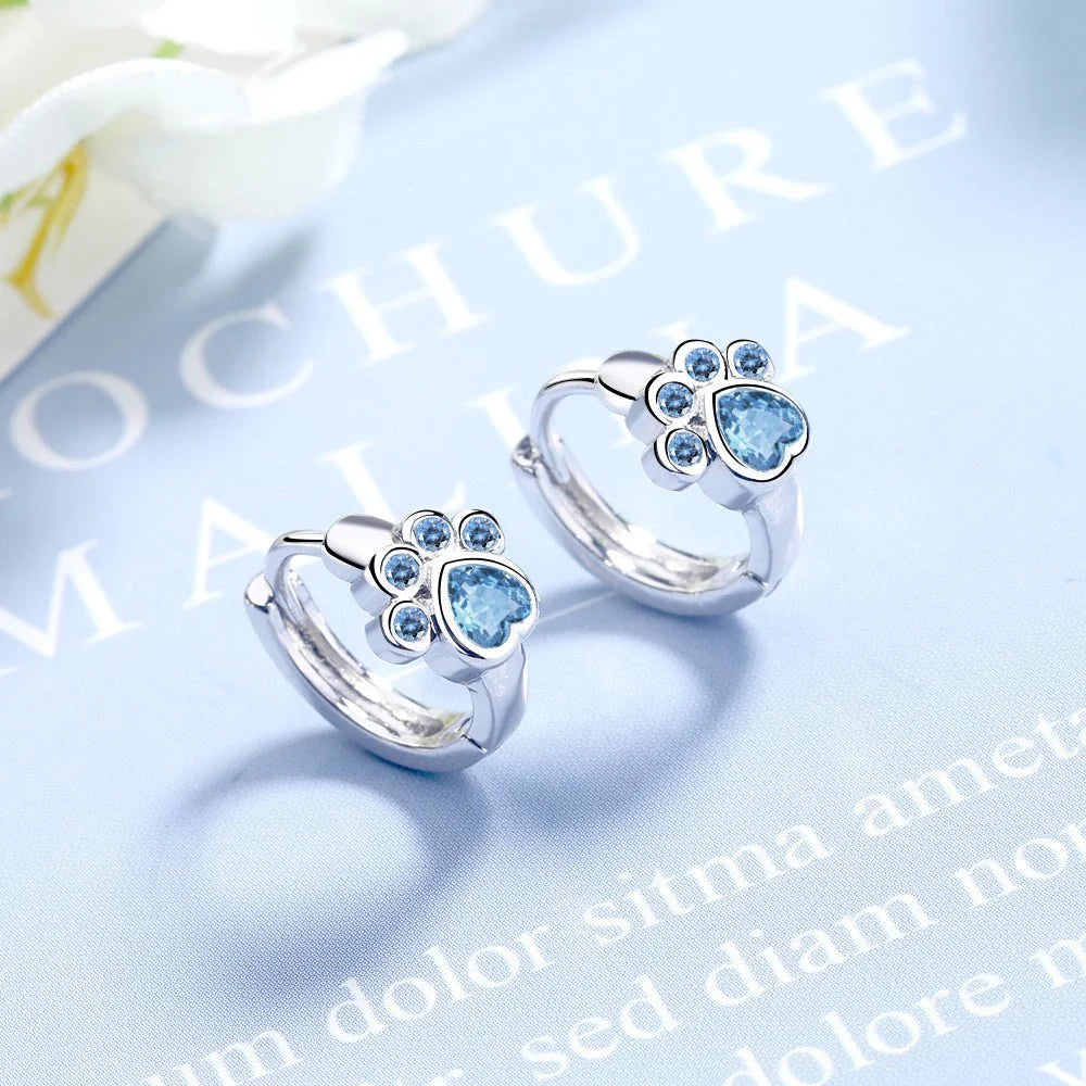 Blue Zircon Cat Paw Earrings - Sphere Standouts