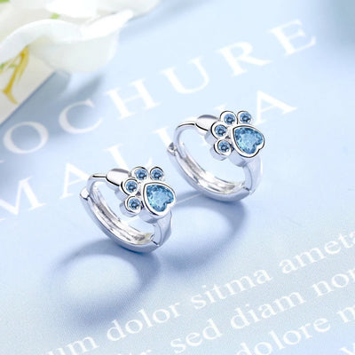 Blue Zircon Cat Paw Earrings - Sphere Standouts