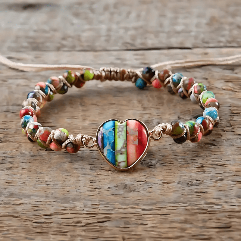 Braided Heart 7 Chakra Bracelet | Natural Energy Stone - Sphere Standouts