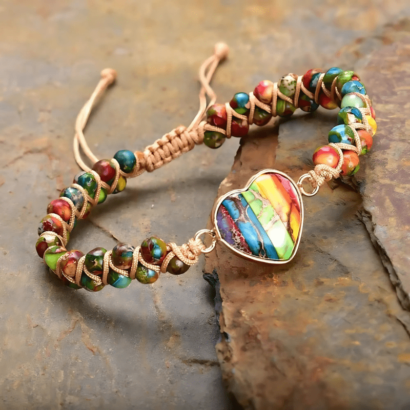 Braided Heart 7 Chakra Bracelet | Natural Energy Stone - Sphere Standouts