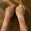 Mother and daughter wearing matching duo birthstone bracelets