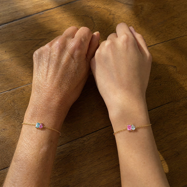 Duo birthstone bracelets with different birthstone pairings