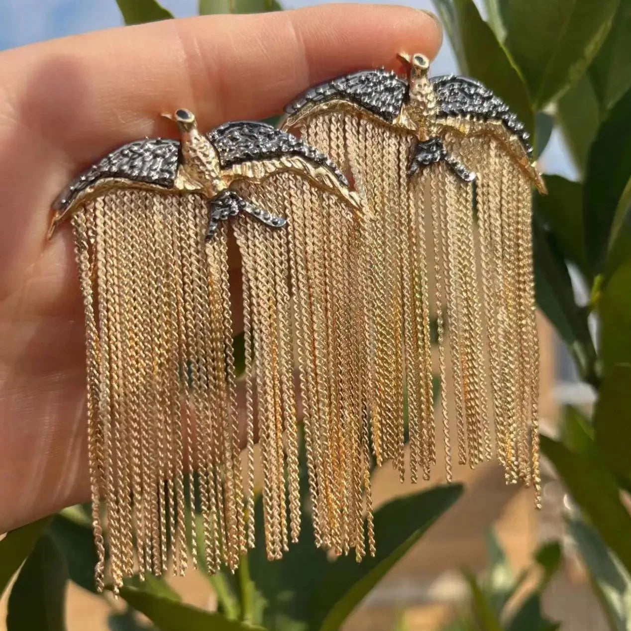 Golden Eagle Chain Earrings - Sphere Standouts