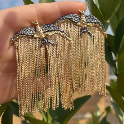 Golden Eagle Chain Earrings - Sphere Standouts