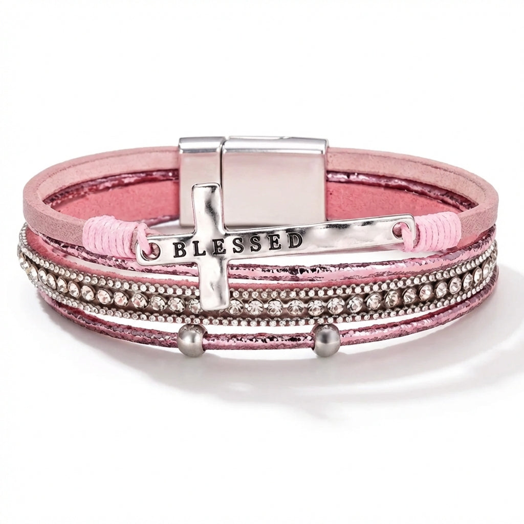 The Bohemian Cowboy Chic Cross Bracelet in Pink — bracelet for women
