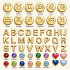 All charms: 12 zodiac signs, letters A to Z, 12 birthstones and 4 enamel hearts
