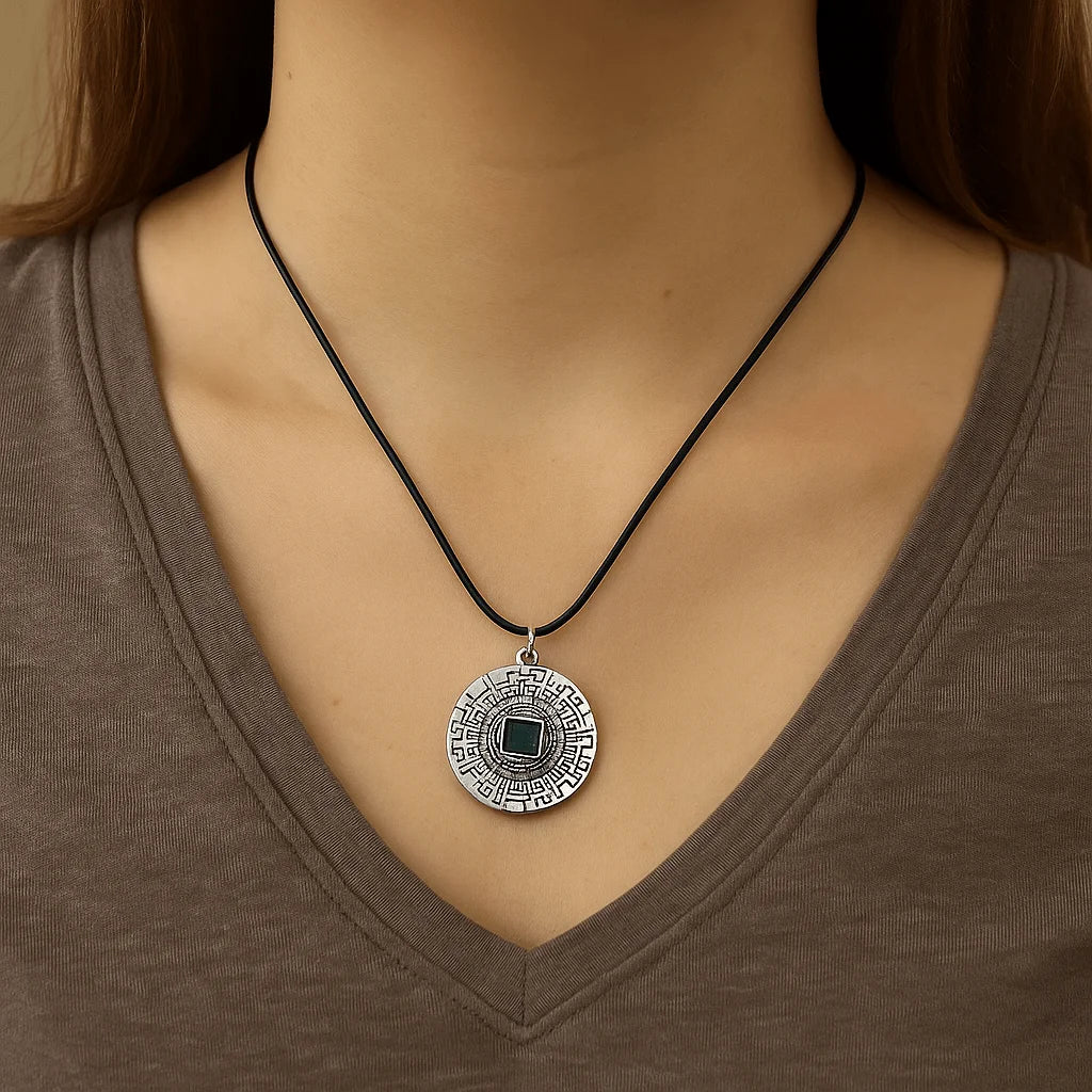 Maze Pendant Leather Necklace - Sphere Standouts