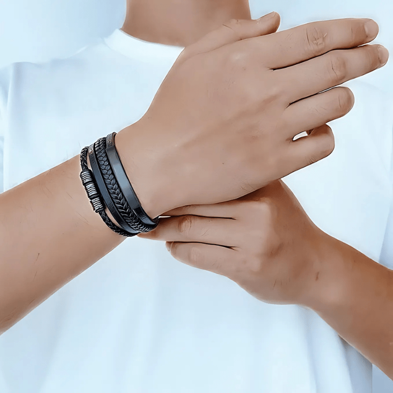 Men’s Multi Layer Leather Bracelet - Sphere Standouts