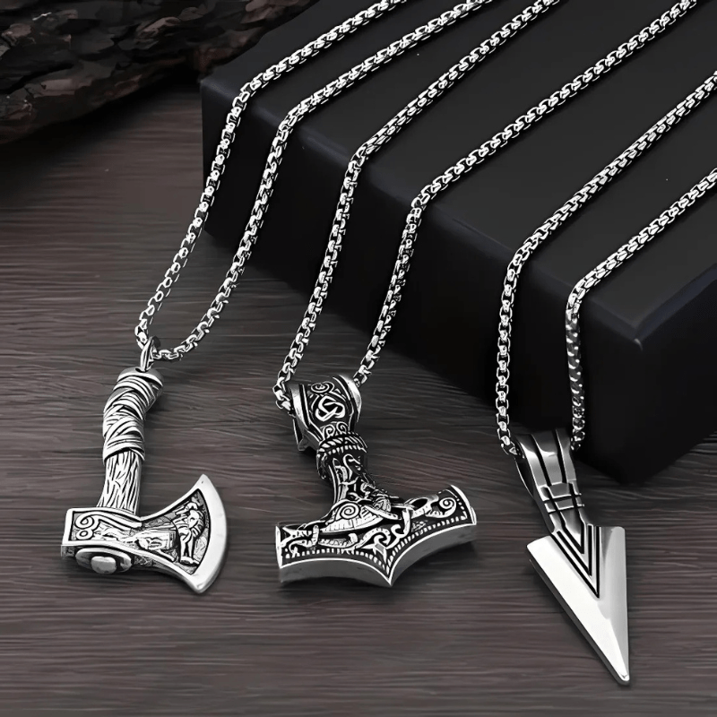 Norse Viking Necklace With Hammer & Axe Pendants - Sphere Standouts