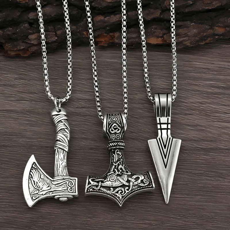 Norse Viking Necklace With Hammer & Axe Pendants - Sphere Standouts