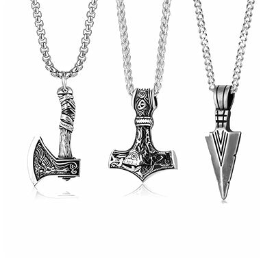 Norse Viking Necklace With Hammer & Axe Pendants - Sphere Standouts