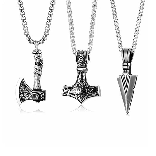 Norse Viking Necklace With Hammer & Axe Pendants - Sphere Standouts