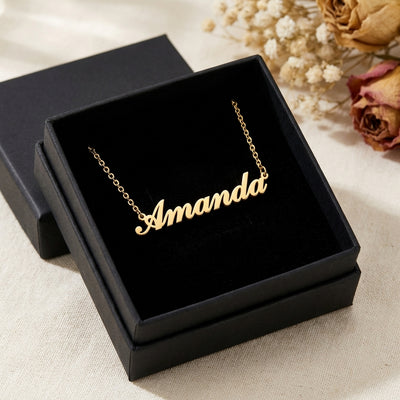 Custom Name Necklace - gift box presentation with gold name pendant