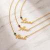 Birthstone Name Necklace - three personalized colors flatlay
