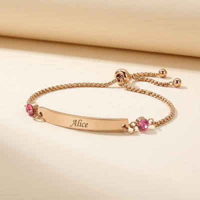 Engraved Birthstone Bracelet - studio packshot rose gold engraved