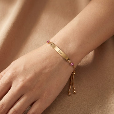 Engraved Birthstone Bracelet - woman wrist wearing bar bracelet