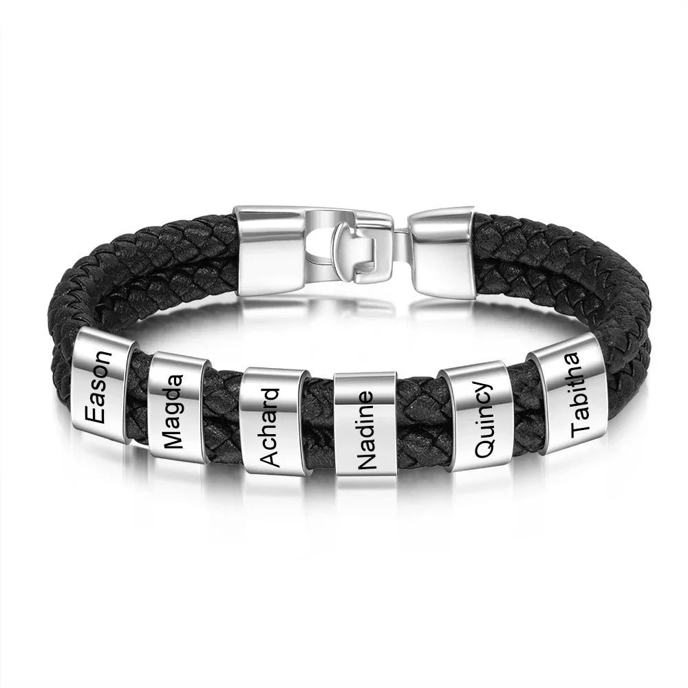 Personalized Leather Bracelet with Name Beads - Sphere Standouts