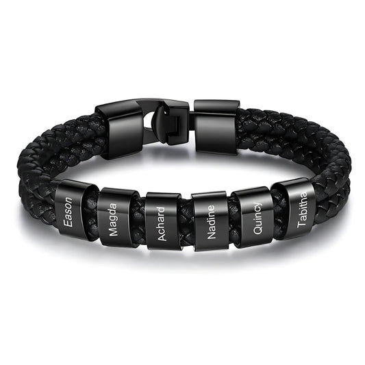 Personalized Leather Bracelet with Name Beads - Sphere Standouts