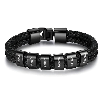Personalized Leather Bracelet with Name Beads - Sphere Standouts