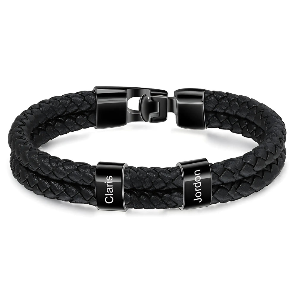 Personalized Leather Bracelet with Name Beads - Sphere Standouts