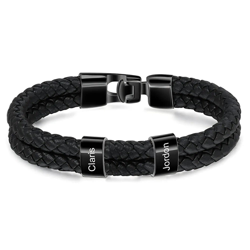 Personalized Leather Bracelet with Name Beads - Sphere Standouts