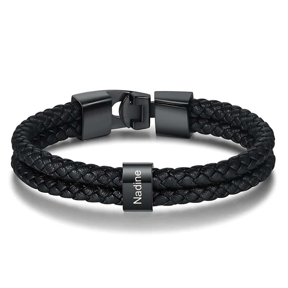 Personalized Leather Bracelet with Name Beads - Sphere Standouts