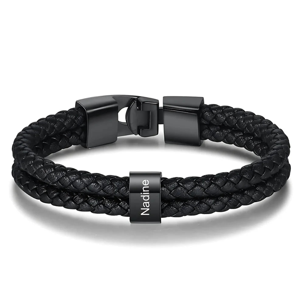 Personalized Leather Bracelet with Name Beads - Sphere Standouts