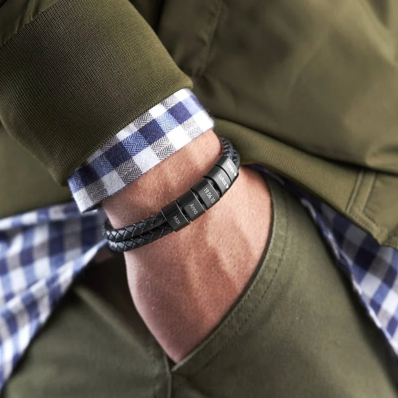 Personalized Leather Bracelet with Name Beads - Sphere Standouts