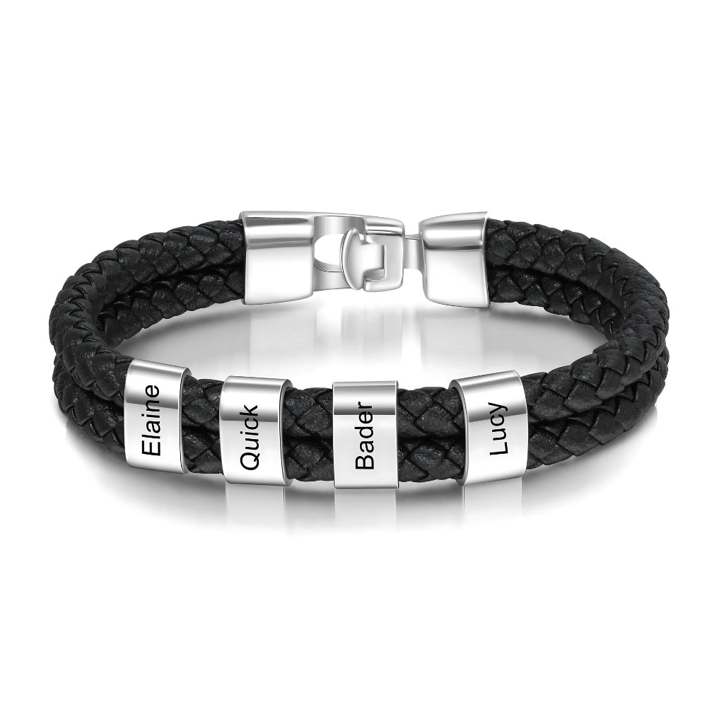 Personalized Leather Bracelet with Name Beads - Sphere Standouts