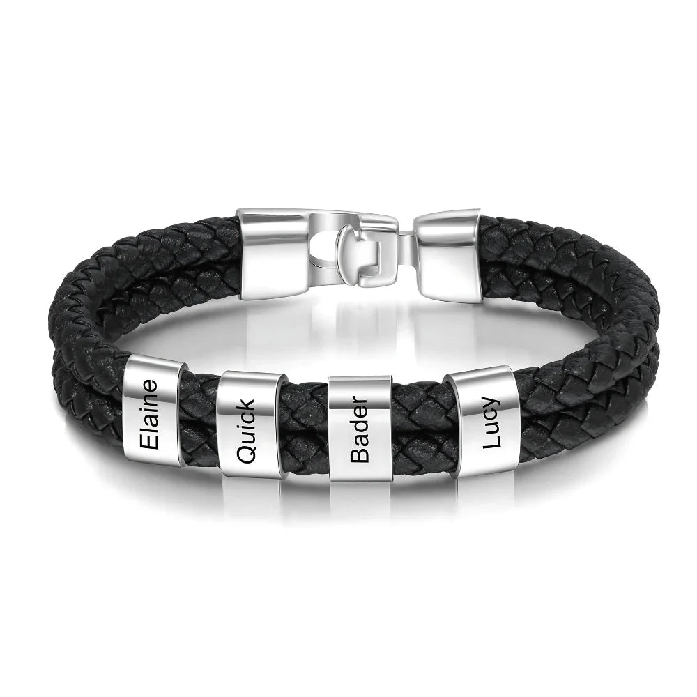 Personalized Leather Bracelet with Name Beads - Sphere Standouts