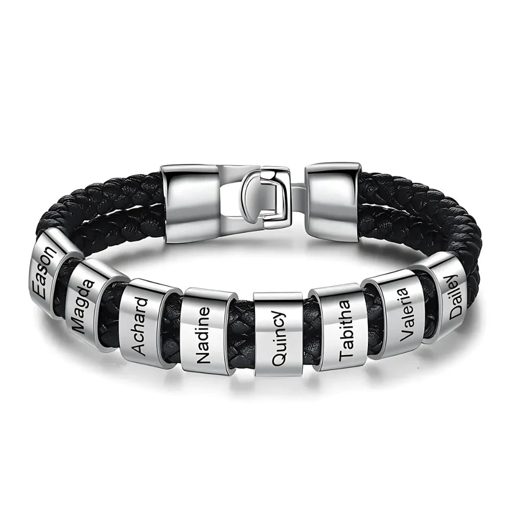 Personalized Leather Bracelet with Name Beads - Sphere Standouts