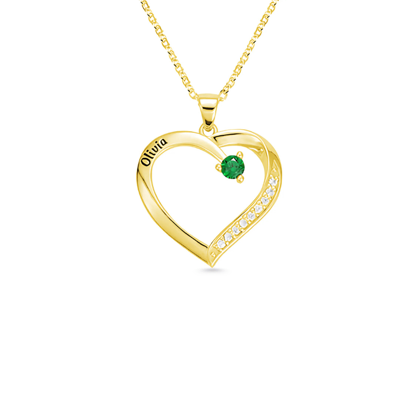 Personalized Name Heart Necklace with Birthstone - Sphere Standouts