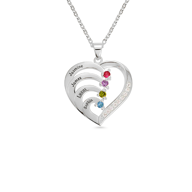 Personalized Name Heart Necklace with Birthstone - Sphere Standouts